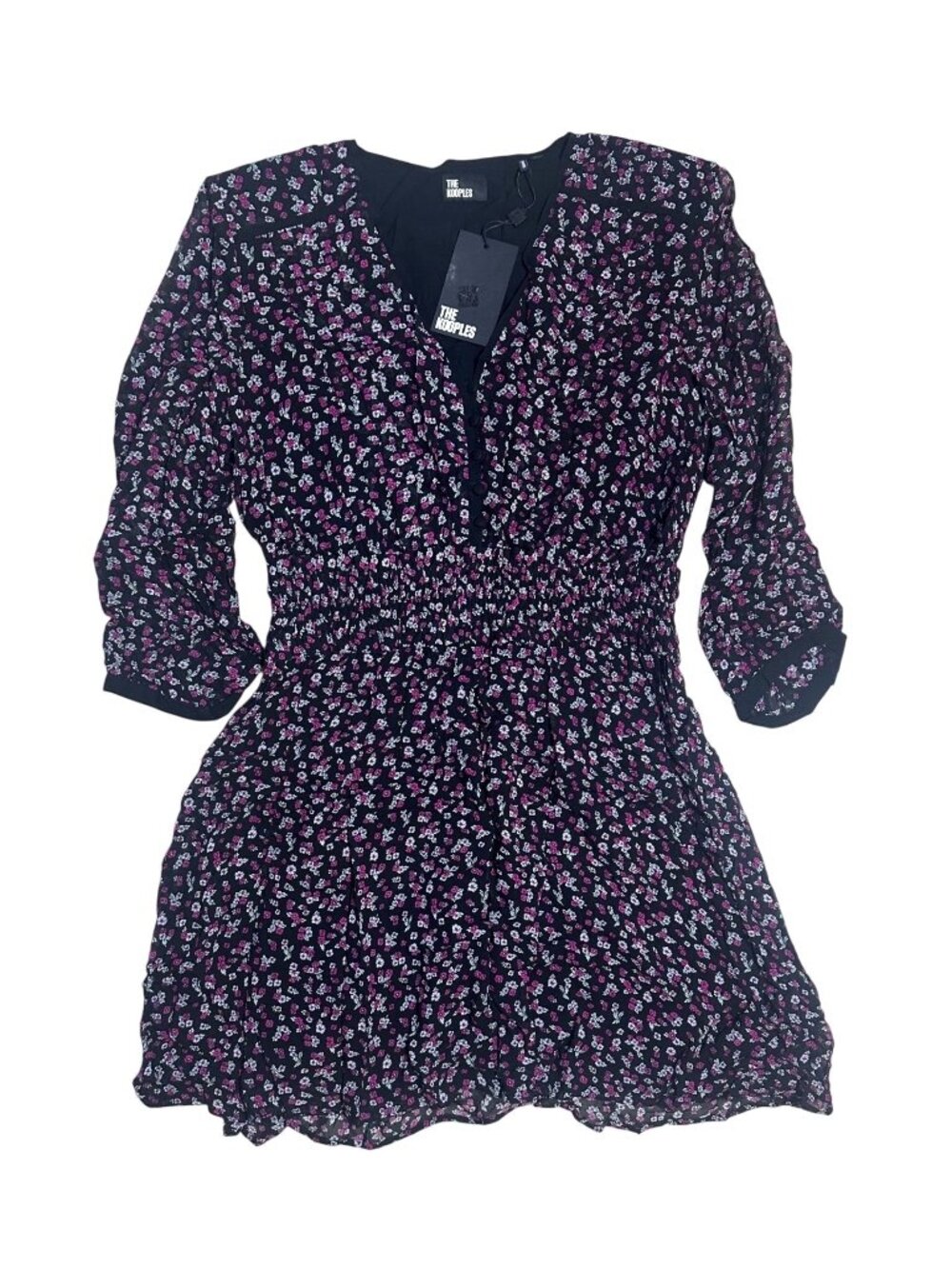 The Kooples Black Mini Bouquet Viscose Floral Dress Size 4 New With Tags